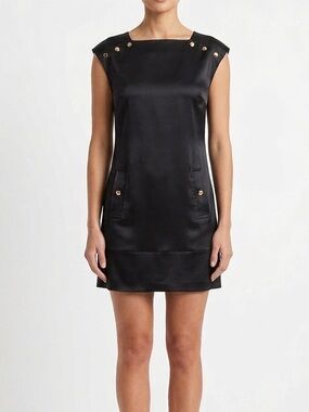 DVF DIANE VON FURSTENBERG Pisco Silk Black Stretchy Sheath Dress w Cap Sleeves